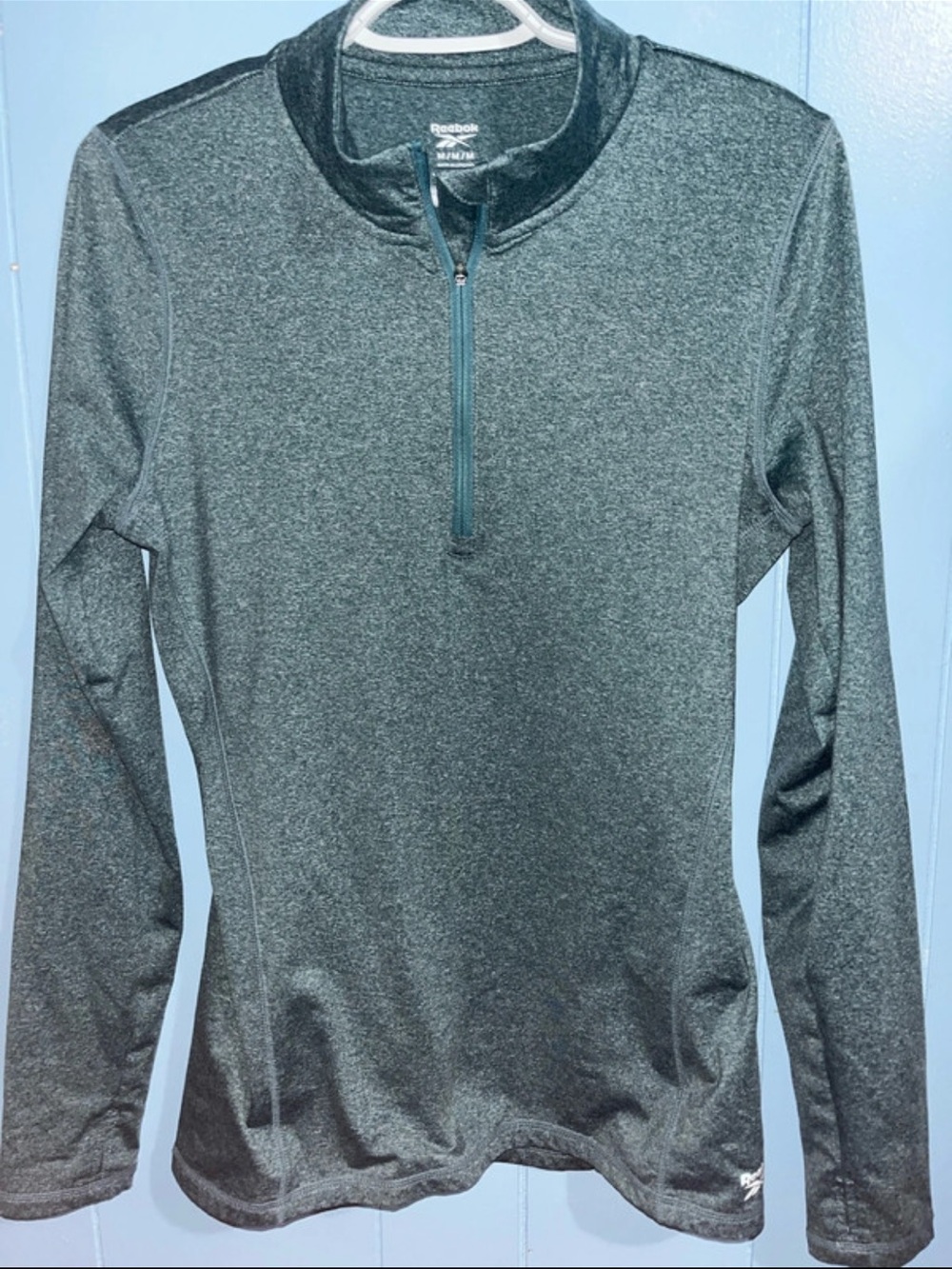 Reebok Women's Dark Heather Green Quarter-Zip Turtleneck Pullover